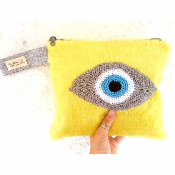 YELLOW FAUX FUR |EVIL EYE POCHETTE